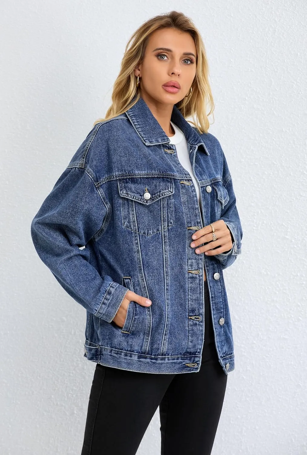 Jean Jacket for Women, Oversize Trendy Denim Jacket, Women's Loose Long Boyfriend Jean Jackets Coat