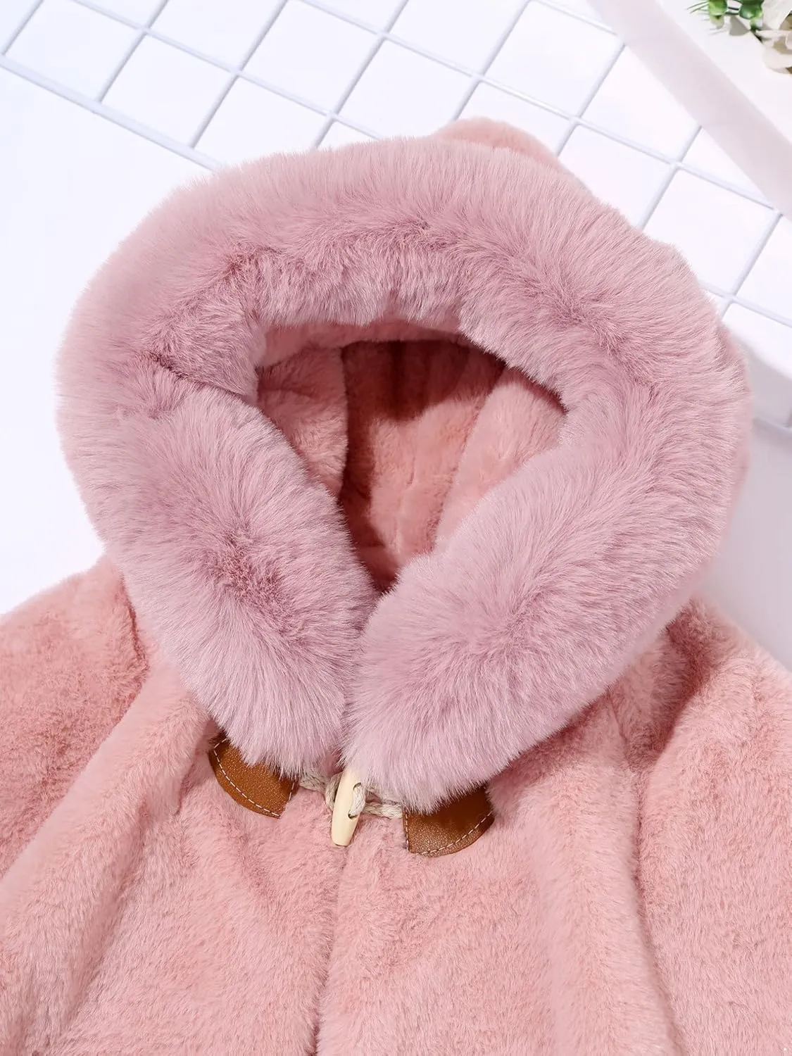 JEATHA Toddler Baby Girls Fleece Carseat Poncho Warm Winter Coat Kids Furry Hooded Cape Cloak Jacket Outerwear