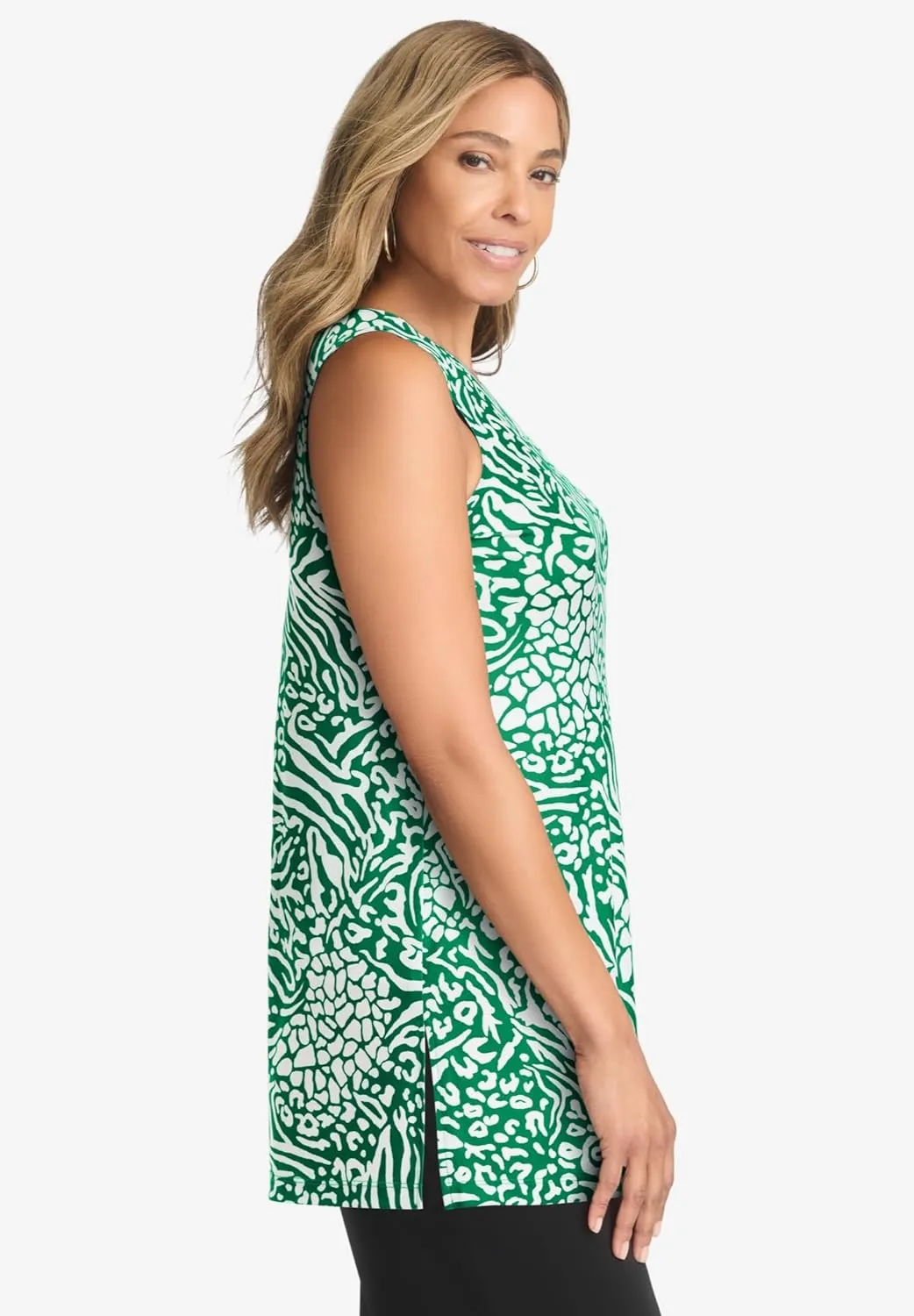 Jessica London Women's Plus Size Knit Tunic Tank Long Sleeveless Blouse