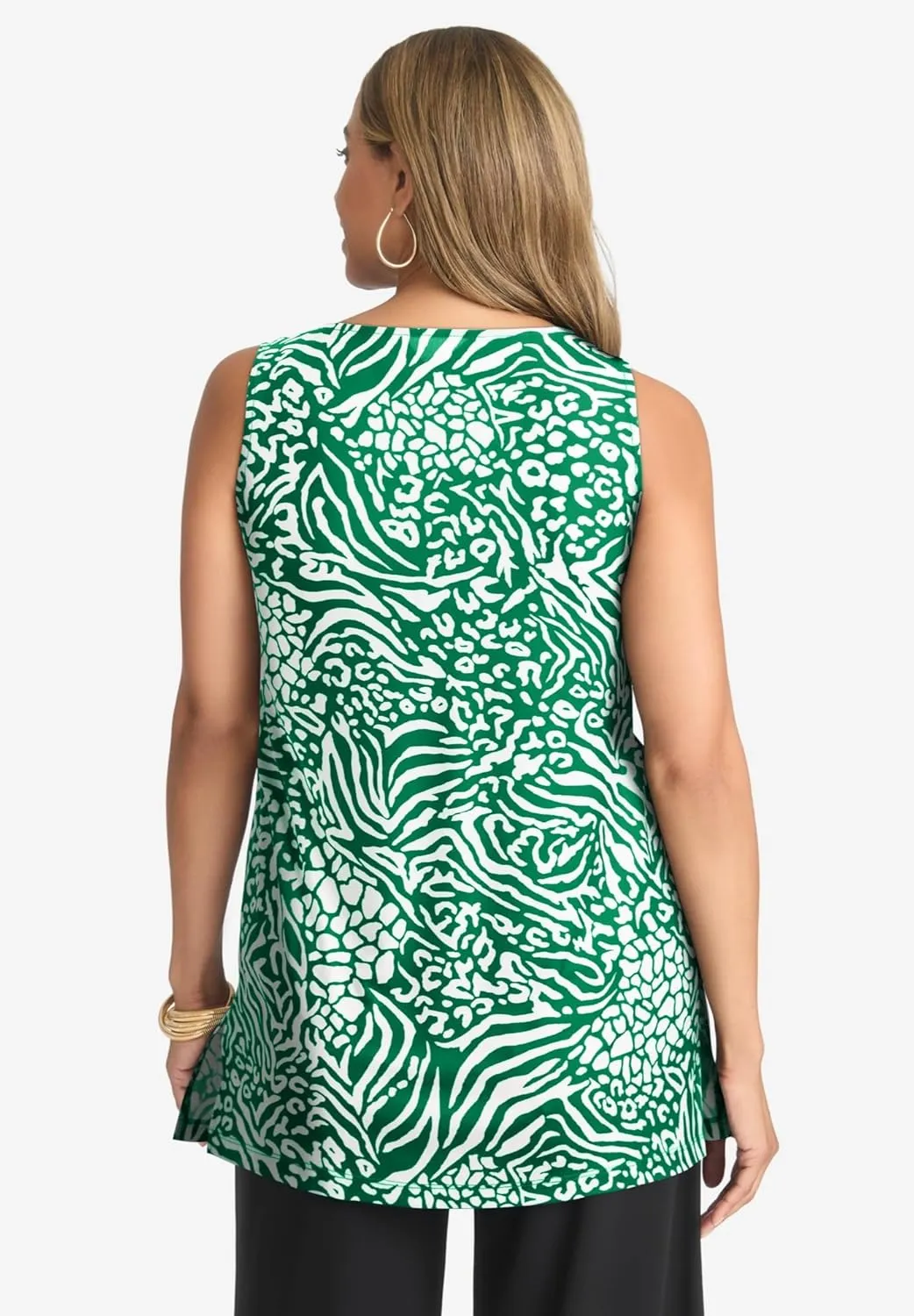 Jessica London Women's Plus Size Knit Tunic Tank Long Sleeveless Blouse