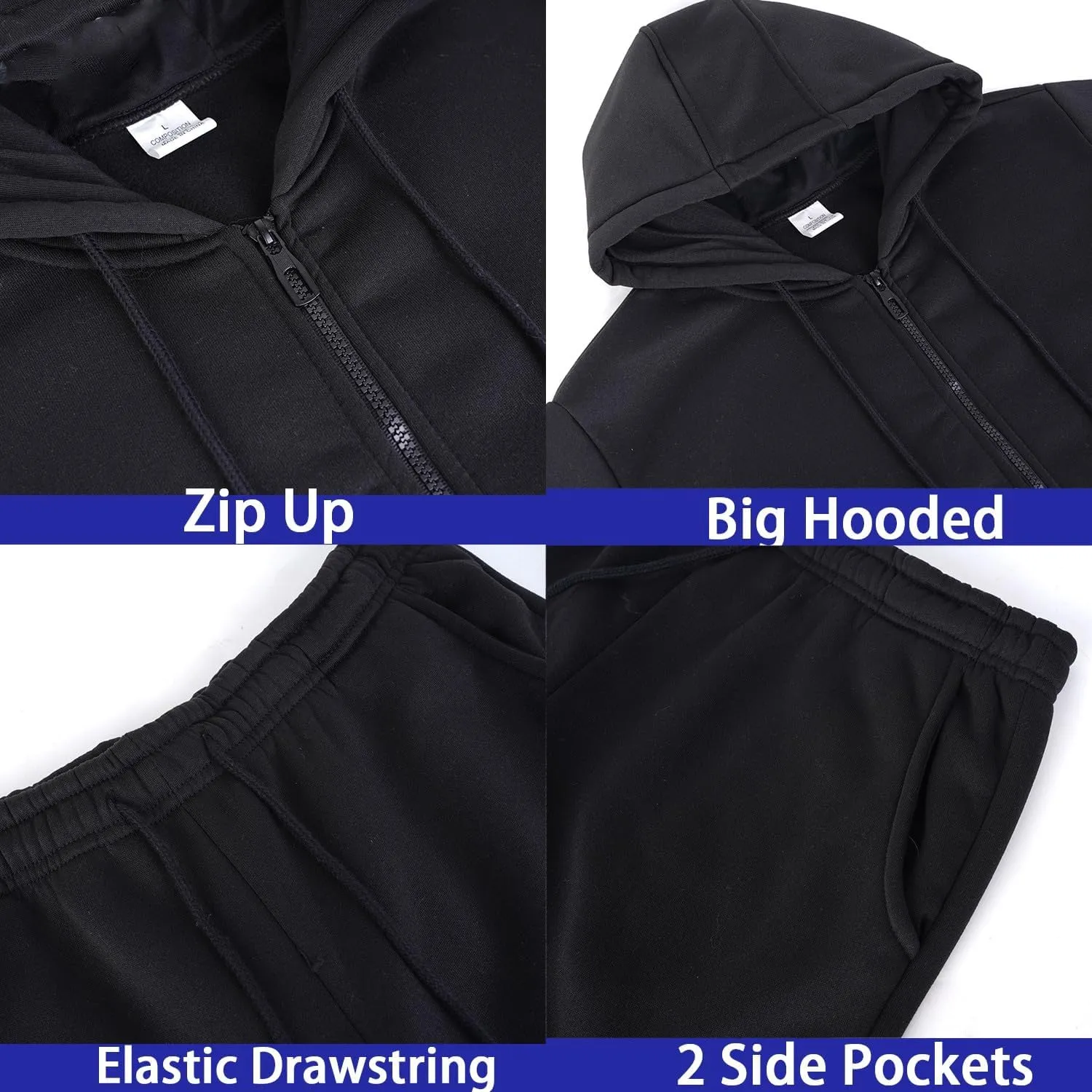 JIHUILAI Mens Tracksuit, Track Jackets and Pants 2 Piece Outfit Mens Hoodie Sweatsuit Full-Zip Fleece Jogger Set, S-3XL