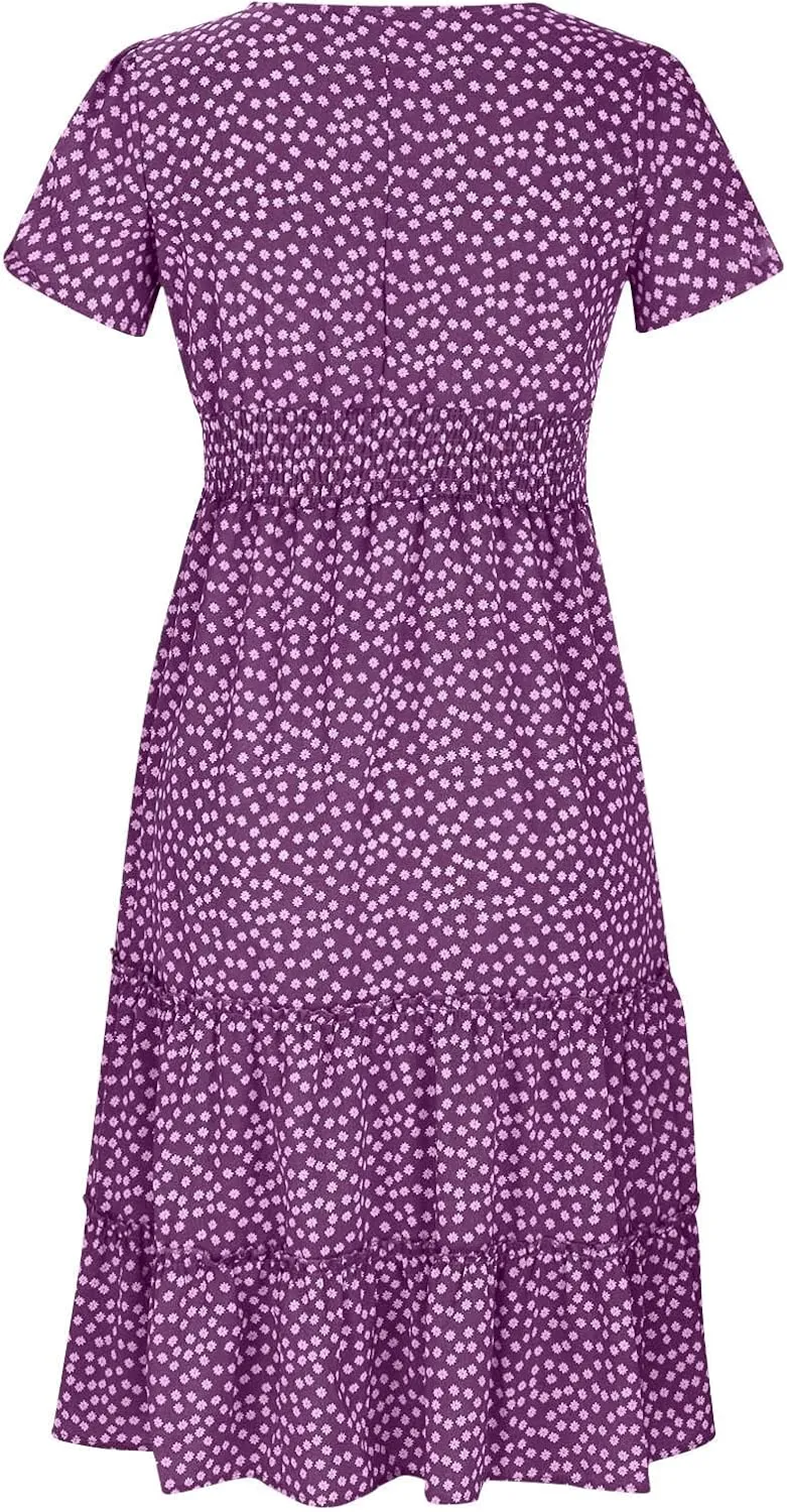 jsaierl Women's Boho Floral Dress Summer Casual Square Neck A Line Swing Dress 2025 Fashion Flowy Beach Sundress Ruffle Dress