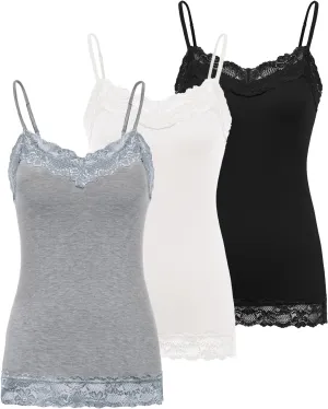 Lace Camisole for Women Plus Size Spaghetti Strap Tank Tops Loose Fitting Tops White (Black/Light Grey/White XX-Large)