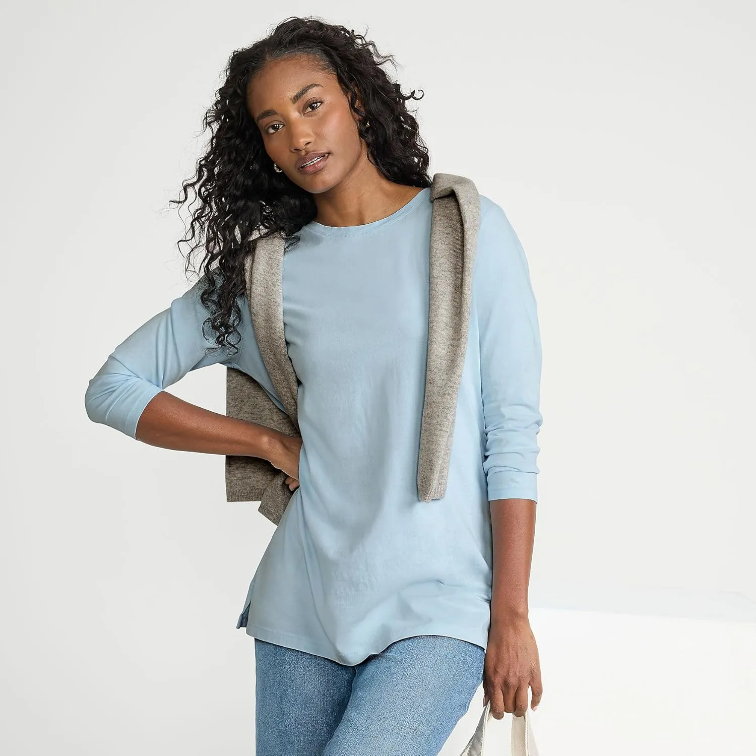 Lands' End Women's 3/4 Sleeve Supima Cotton Crewneck Tunic