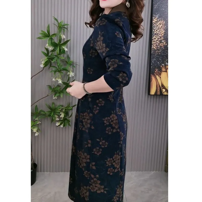 Lapel V-neck Slim Fashion Long Sleeve A-line Dress