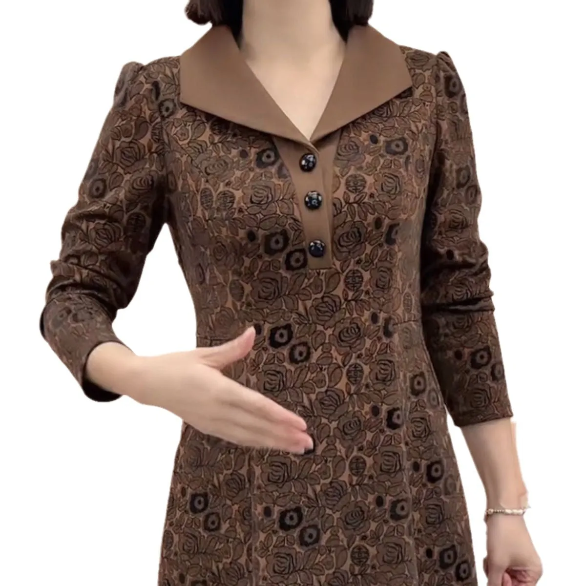 Lapel V-neck Slim Fashion Long Sleeve A-line Dress