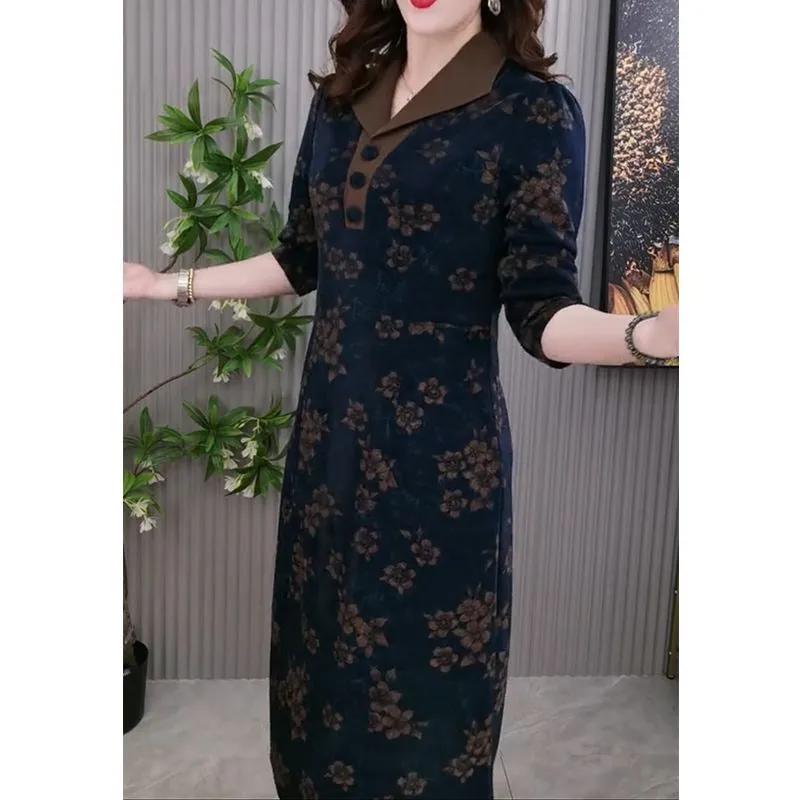 Lapel V-neck Slim Fashion Long Sleeve A-line Dress