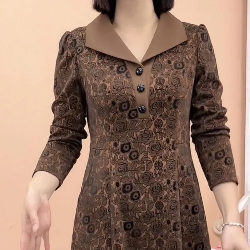 Lapel V-neck Slim Fashion Long Sleeve A-line Dress