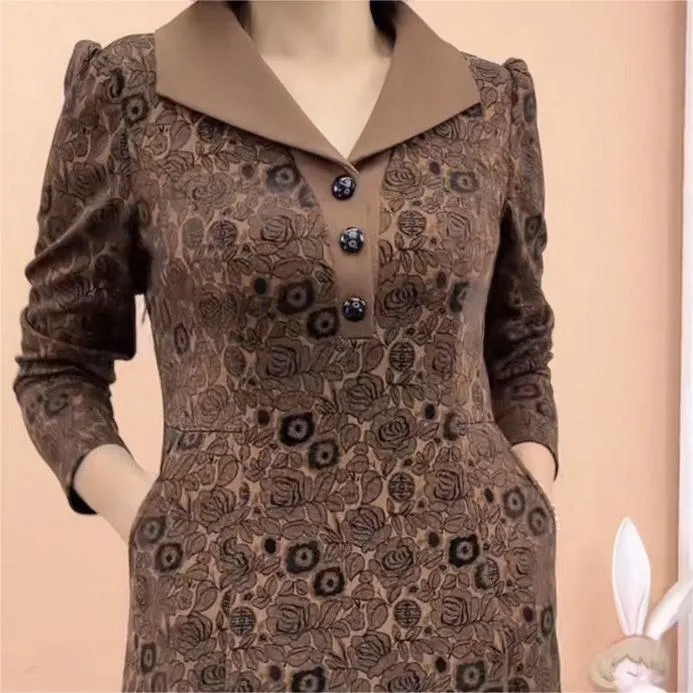 Lapel V-neck Slim Fashion Long Sleeve A-line Dress