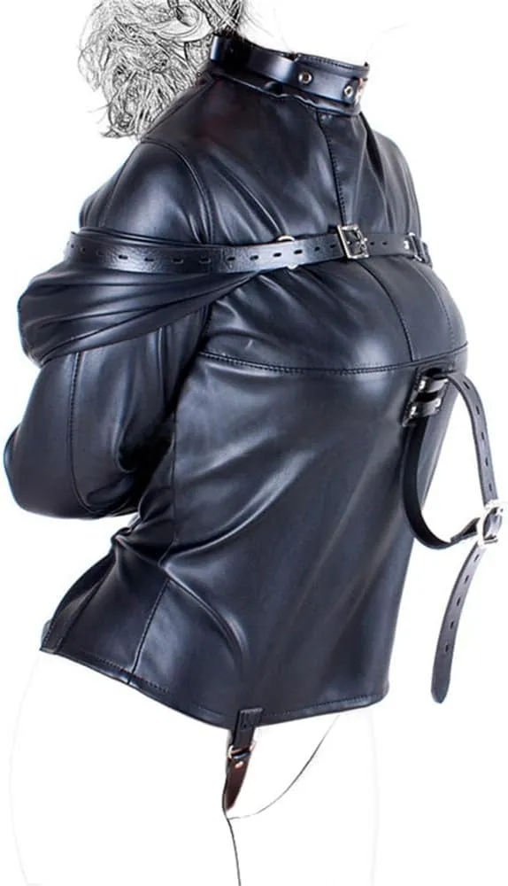 Leather Body Harness Straight Jacket Hand Cross Arm Guard Sleeve Adjustable Halloween Novelty Fancy Cosplay Costume