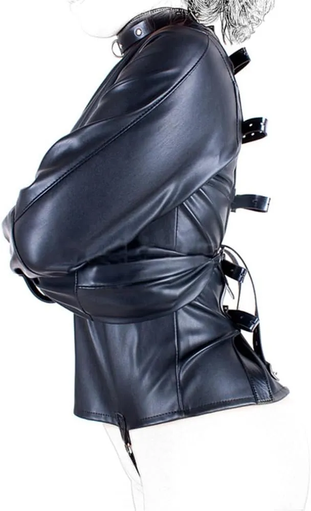Leather Body Harness Straight Jacket Hand Cross Arm Guard Sleeve Adjustable Halloween Novelty Fancy Cosplay Costume