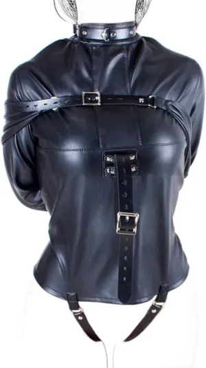 Leather Body Harness Straight Jacket Hand Cross Arm Guard Sleeve Adjustable Halloween Novelty Fancy Cosplay Costume