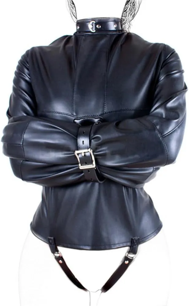 Leather Body Harness Straight Jacket Hand Cross Arm Guard Sleeve Adjustable Halloween Novelty Fancy Cosplay Costume