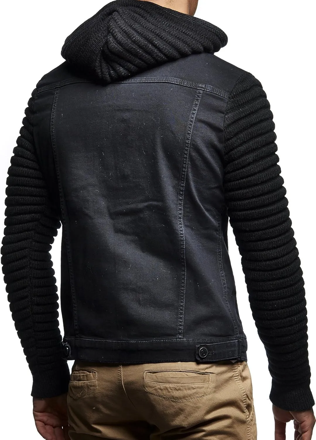 Leif Nelson LN5240 Men's Denim Jacket with Knitted Sleeves