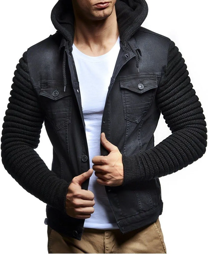 Leif Nelson LN5240 Men's Denim Jacket with Knitted Sleeves