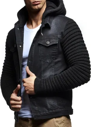 Leif Nelson LN5240 Men's Denim Jacket with Knitted Sleeves