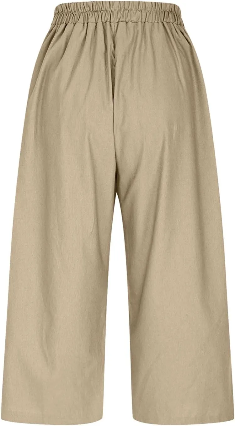 Linen Capri Pants for Women 2025 Casual Elastic Waist Cropped Trouser Trendy Resort Wear Beach Vacation Capris Clothes