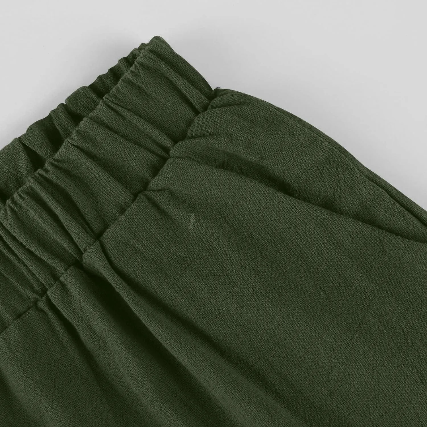 Linen Capri Pants for Women Summer Drawstring Elastic Waist Straight Wide Leg Cropped Trousers Beach Vacation Clothes