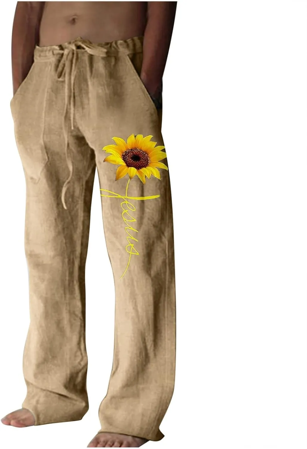 Linen Pants for Men, Mens Casual Pants Lightweight Drawstring Summer Beach Pants Elastic Waist Linen Pants