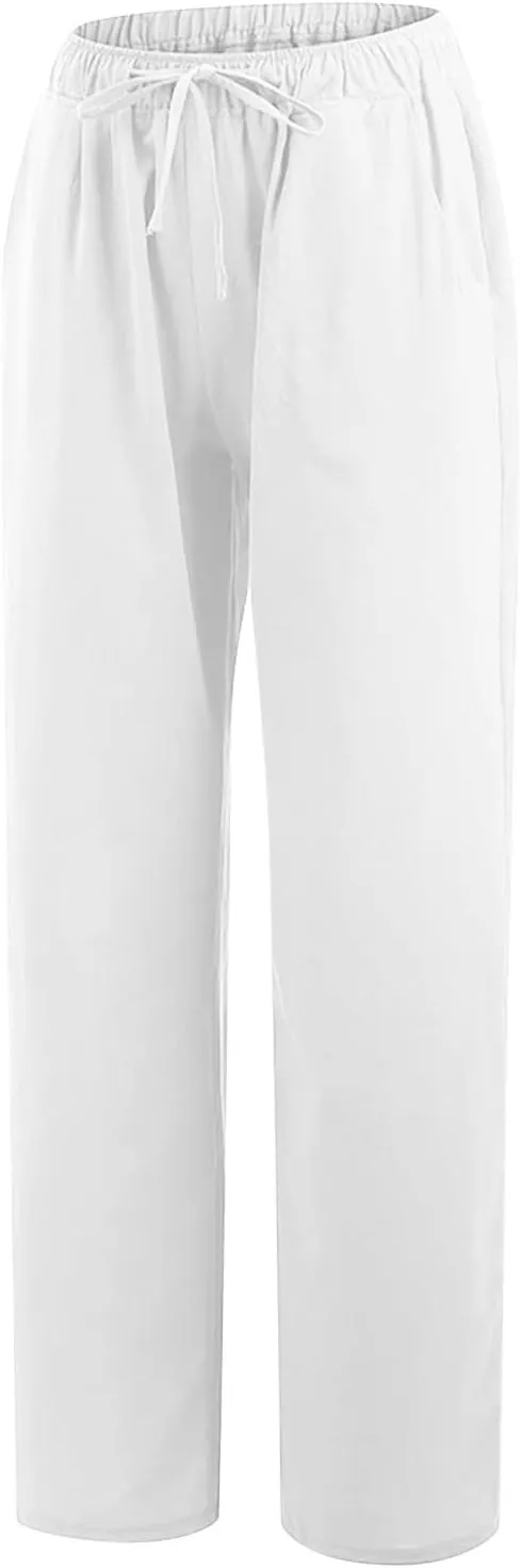 Linen Pants Women 2024 Summer Wide Leg Casual Palazzo Trousers Drawstring Elastic Waist Beach Vacation Outfits