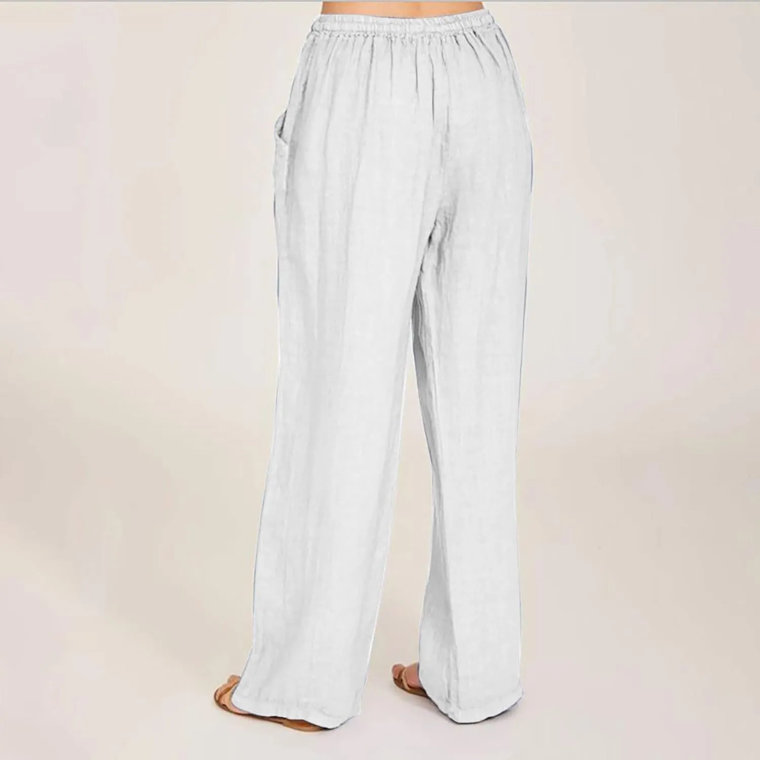 Linen Pants Women 2024 Summer Wide Leg Casual Palazzo Trousers Drawstring Elastic Waist Beach Vacation Outfits