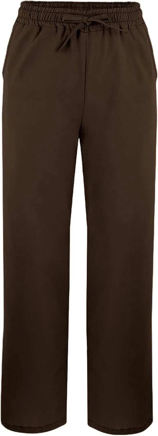 Linen Pants Women 2025 Summer Casual Elastic Waist Straight Leg Lounge Pant Plus Size Loose Drawstring Beach Trousers