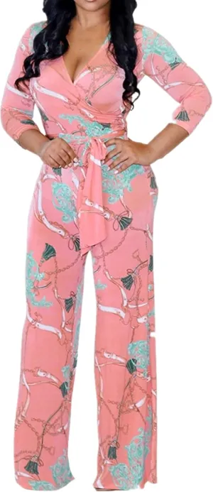 Lisa Colly Women's Summer Floral Print Wide Leg Jumpsuits Casual Beach Rompers Long Pants