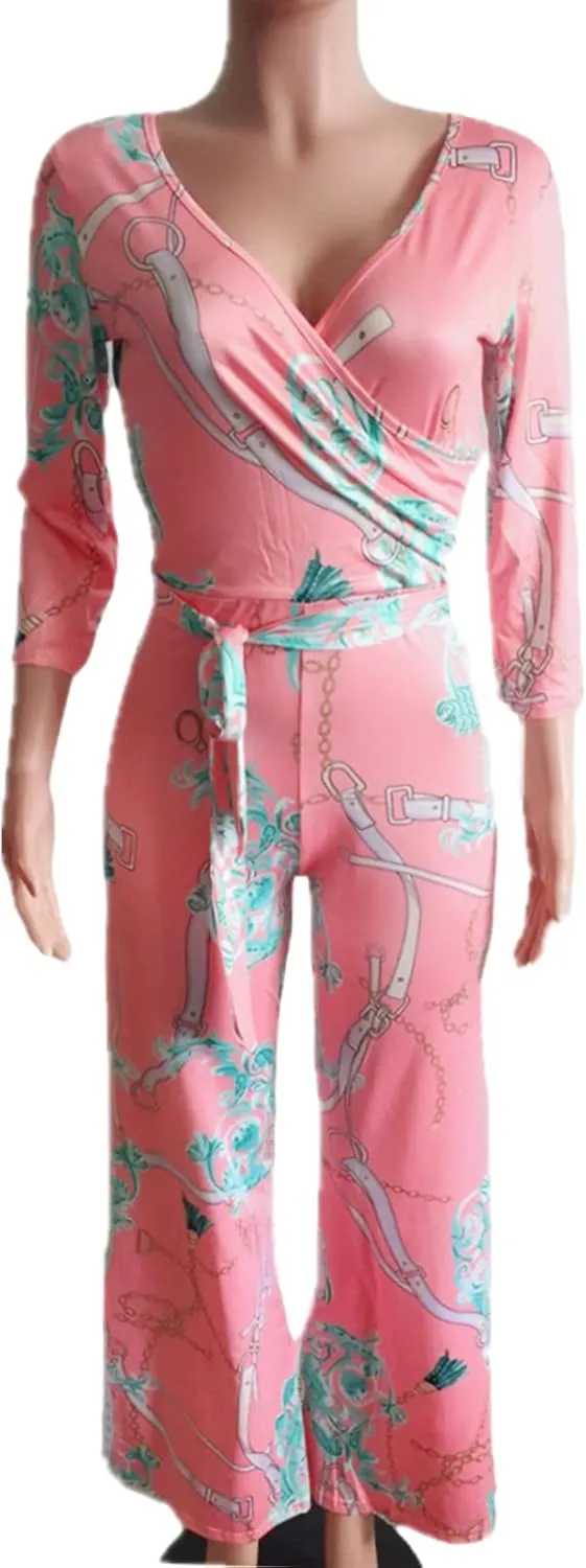 Lisa Colly Women's Summer Floral Print Wide Leg Jumpsuits Casual Beach Rompers Long Pants