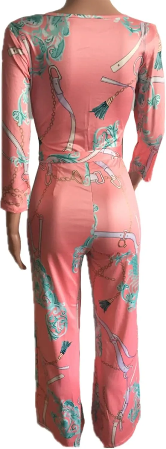 Lisa Colly Women's Summer Floral Print Wide Leg Jumpsuits Casual Beach Rompers Long Pants