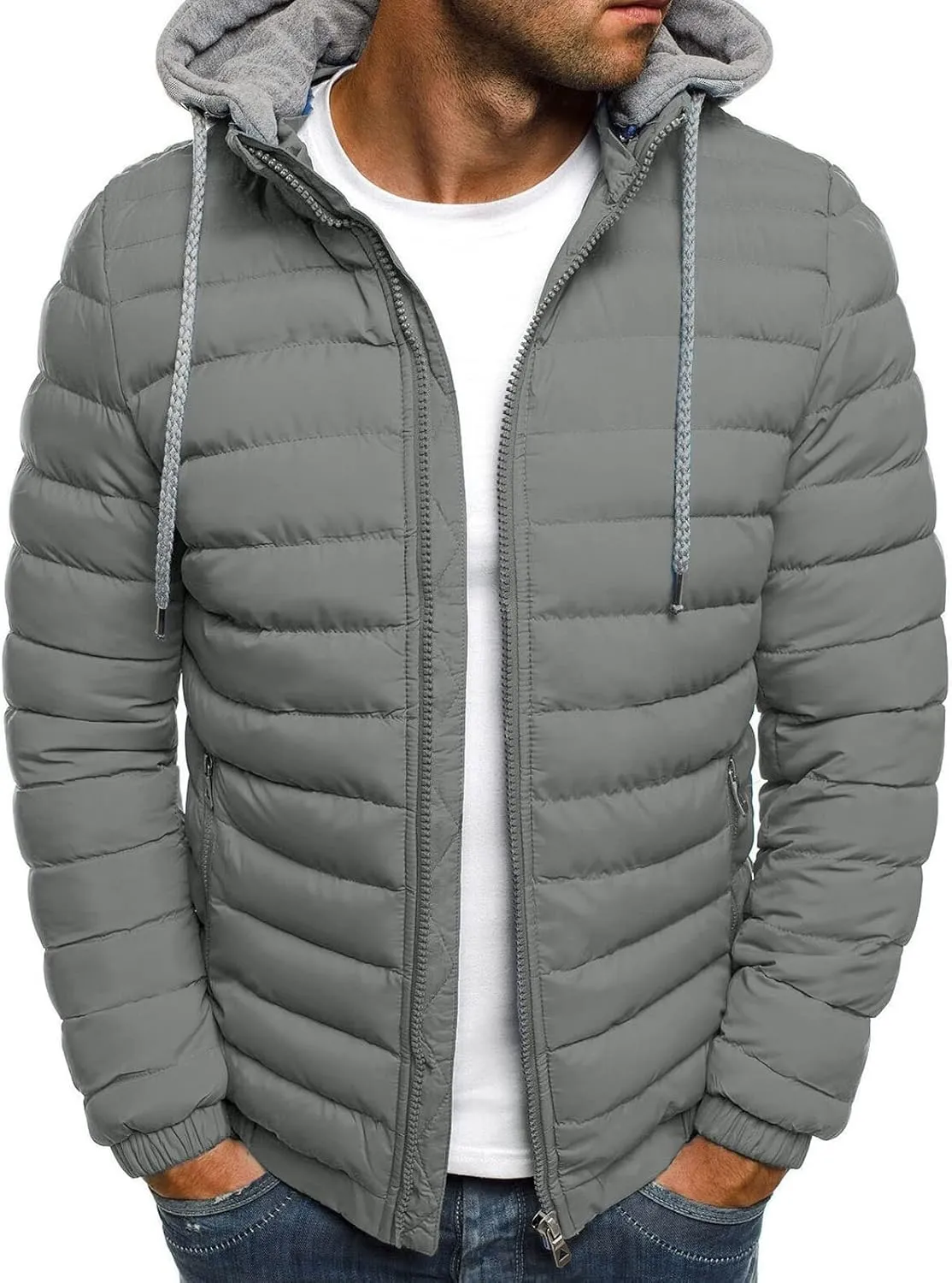 lisenraIn Men Cotton Padded Jacket Lighteight Zip Up Puffer Coat Winter Warm Windproof Outwear with Pockets