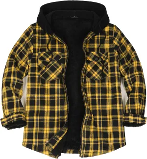 Lisskolo Men's Sherpa Flannel Jacket with Hood Plaid Zip Up Fleece Lined Hooded Shirt Jackets for Men