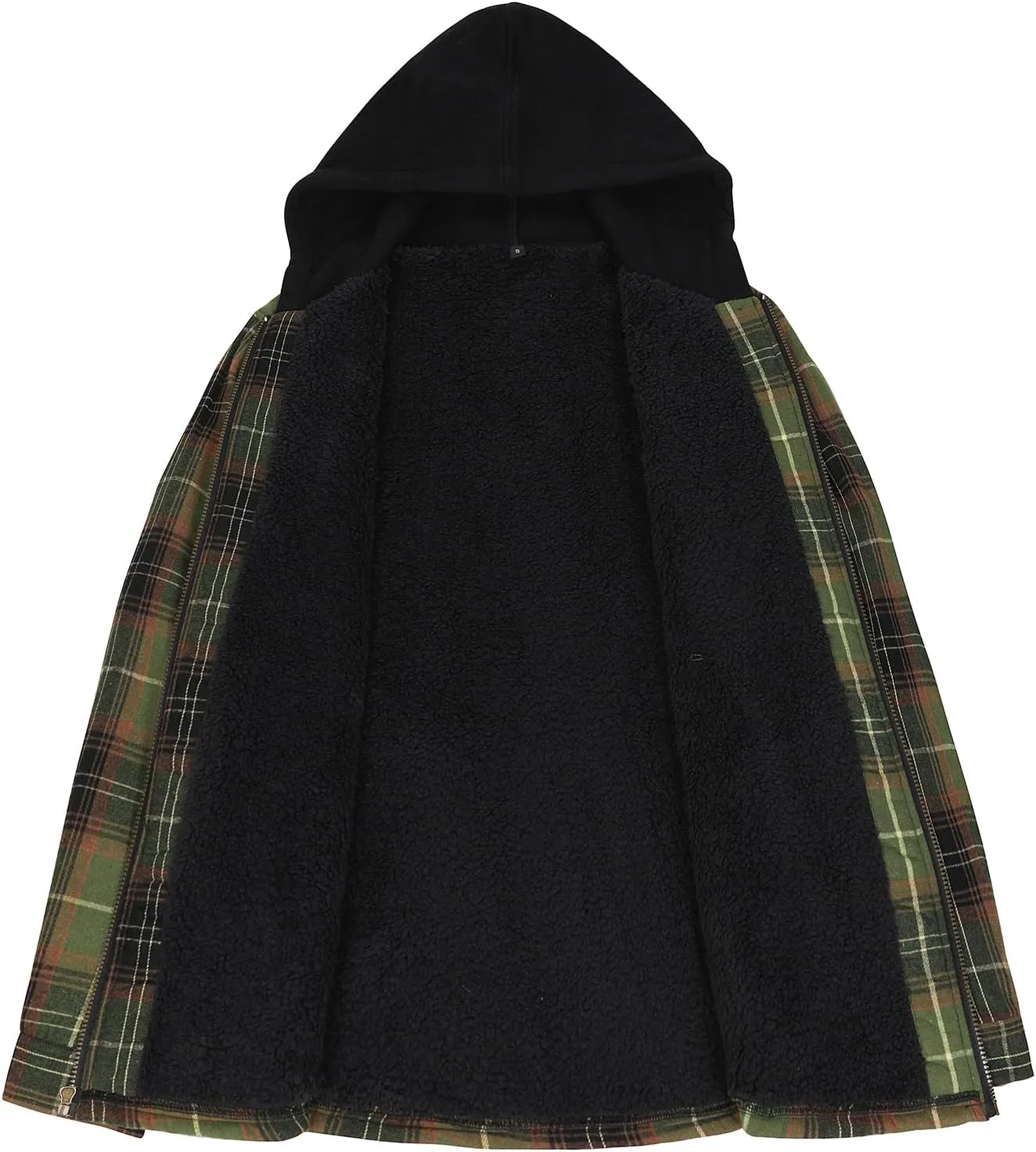 Lisskolo Men's Sherpa Flannel Jacket with Hood Plaid Zip Up Fleece Lined Hooded Shirt Jackets for Men