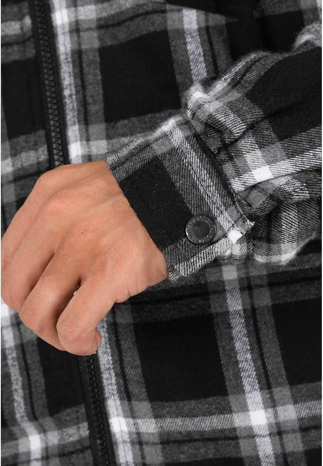 Lisskolo Men's Sherpa Flannel Jacket with Hood Plaid Zip Up Fleece Lined Hooded Shirt Jackets for Men