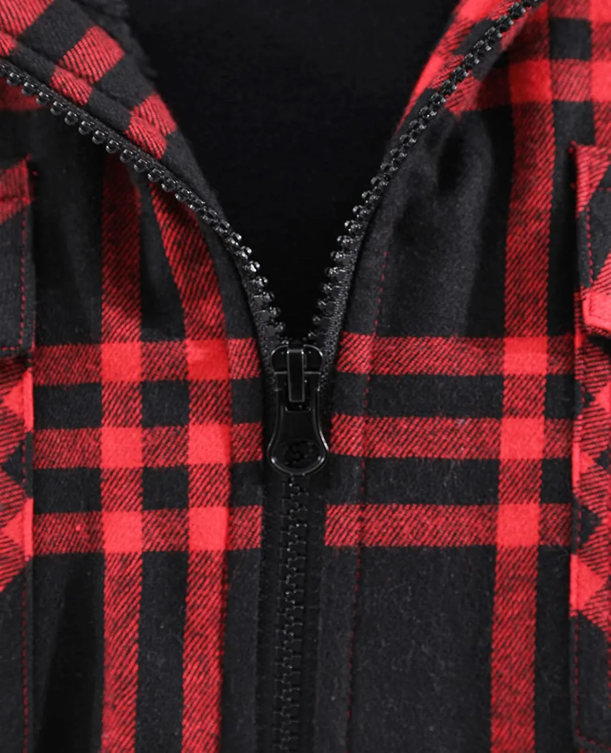 Lisskolo Men's Sherpa Flannel Jacket with Hood Plaid Zip Up Fleece Lined Hooded Shirt Jackets for Men