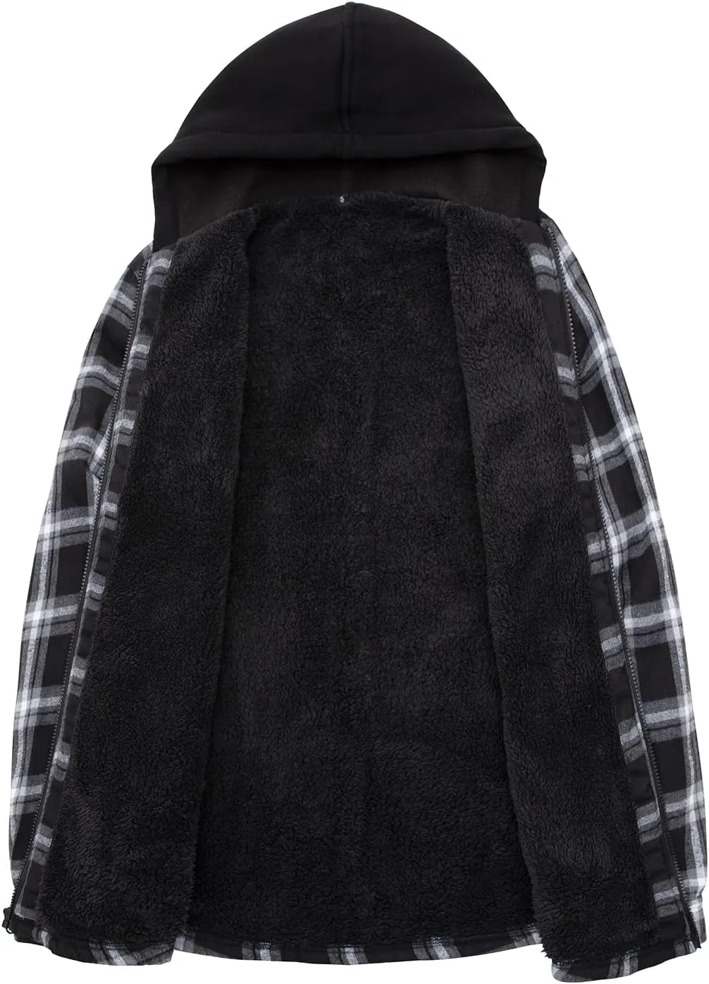 Lisskolo Men's Sherpa Flannel Jacket with Hood Plaid Zip Up Fleece Lined Hooded Shirt Jackets for Men