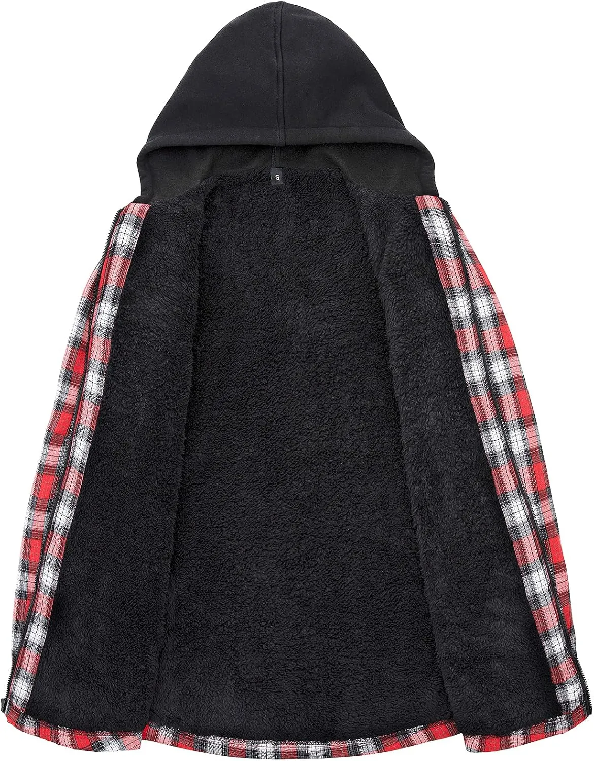 Lisskolo Men's Sherpa Flannel Jacket with Hood Plaid Zip Up Fleece Lined Hooded Shirt Jackets for Men