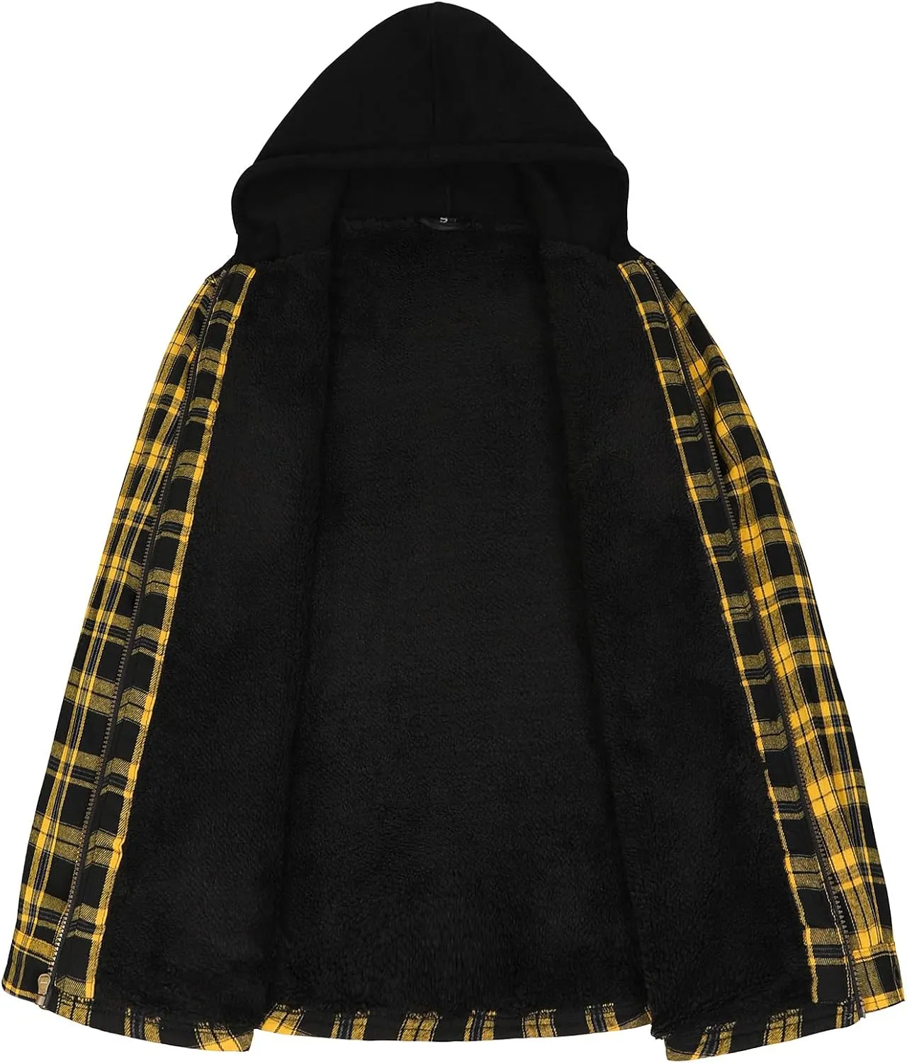 Lisskolo Men's Sherpa Flannel Jacket with Hood Plaid Zip Up Fleece Lined Hooded Shirt Jackets for Men