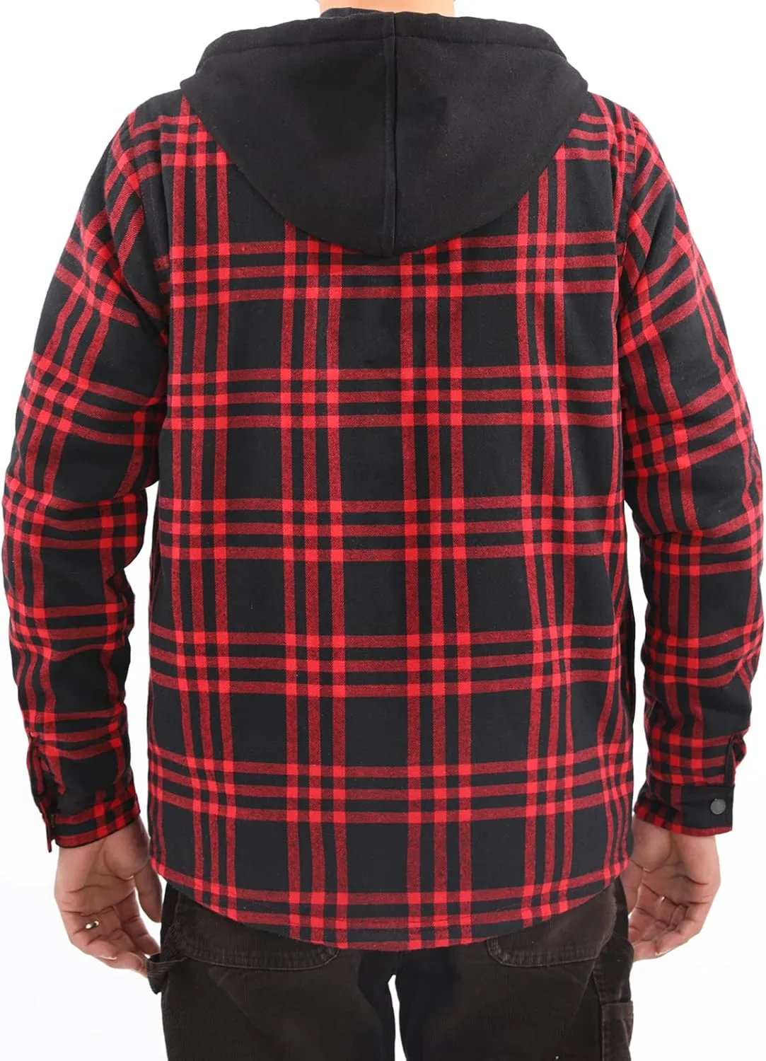 Lisskolo Men's Sherpa Flannel Jacket with Hood Plaid Zip Up Fleece Lined Hooded Shirt Jackets for Men