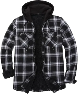 Lisskolo Men's Sherpa Flannel Jacket with Hood Plaid Zip Up Fleece Lined Hooded Shirt Jackets for Men