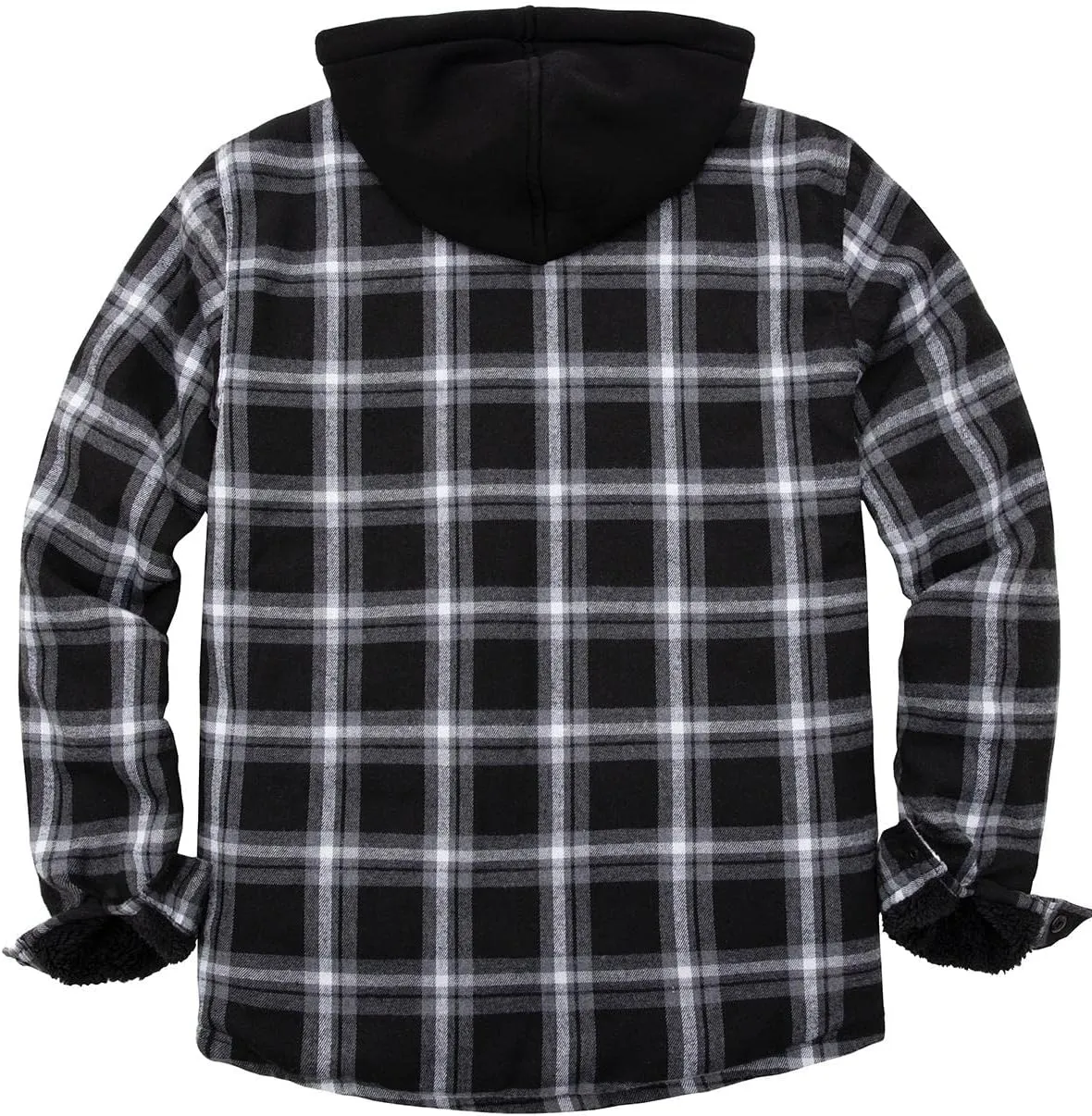 Lisskolo Men's Sherpa Flannel Jacket with Hood Plaid Zip Up Fleece Lined Hooded Shirt Jackets for Men