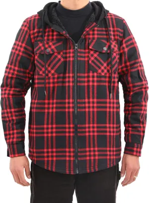 Lisskolo Men's Sherpa Flannel Jacket with Hood Plaid Zip Up Fleece Lined Hooded Shirt Jackets for Men