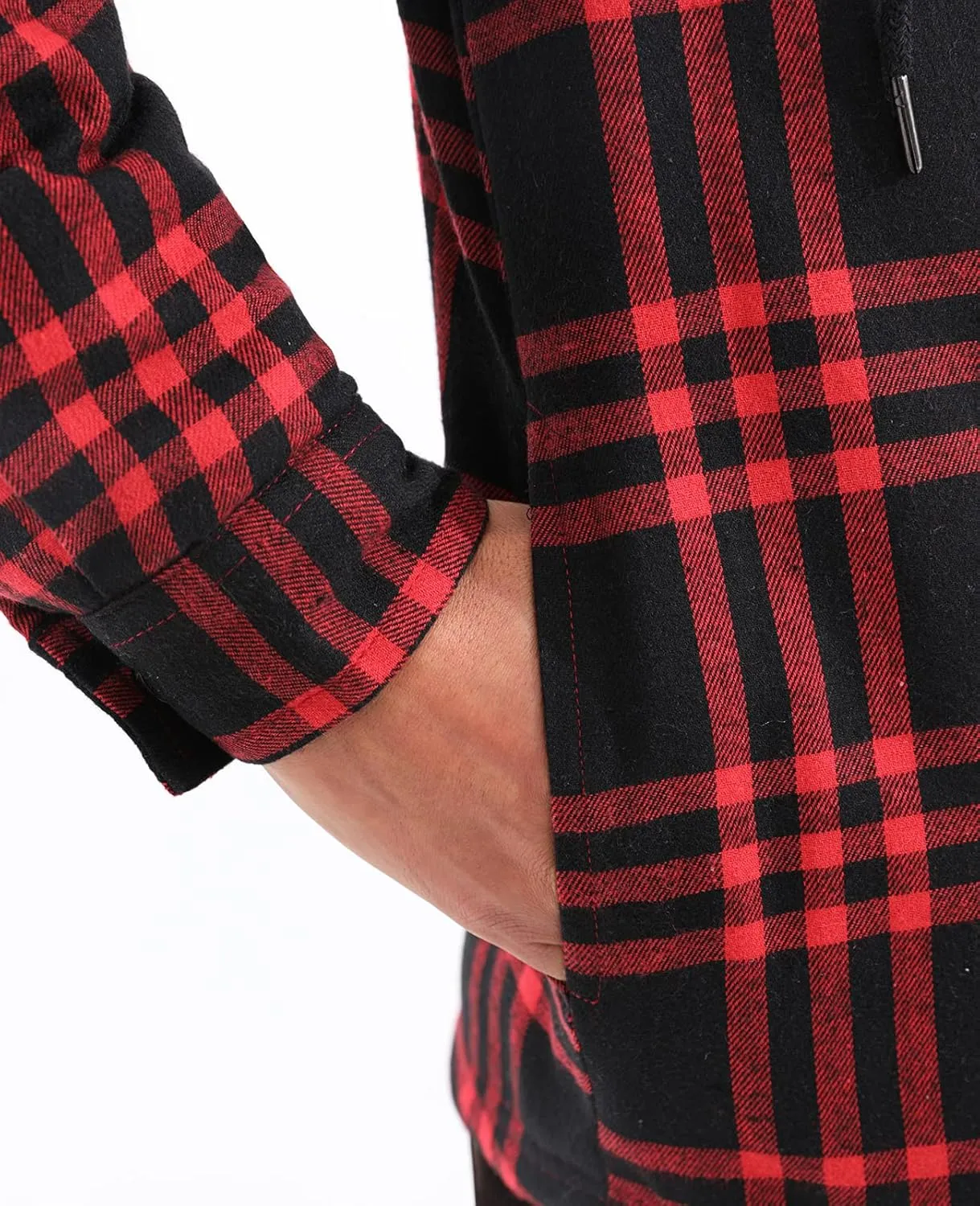 Lisskolo Men's Sherpa Flannel Jacket with Hood Plaid Zip Up Fleece Lined Hooded Shirt Jackets for Men