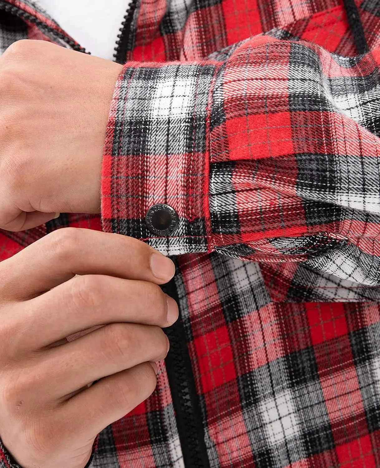 Lisskolo Men's Sherpa Flannel Jacket with Hood Plaid Zip Up Fleece Lined Hooded Shirt Jackets for Men