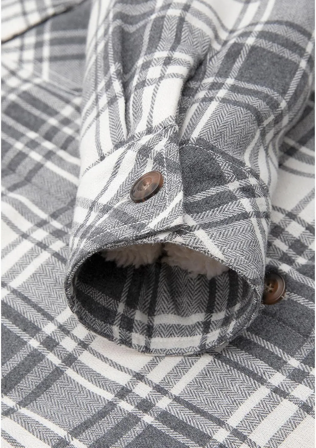 Lisskolo Women's Sherpa Flannel Jacket with Hand Pockets,Warm Fleece Lined Button Up Plaid Flannel Shirt Jackets