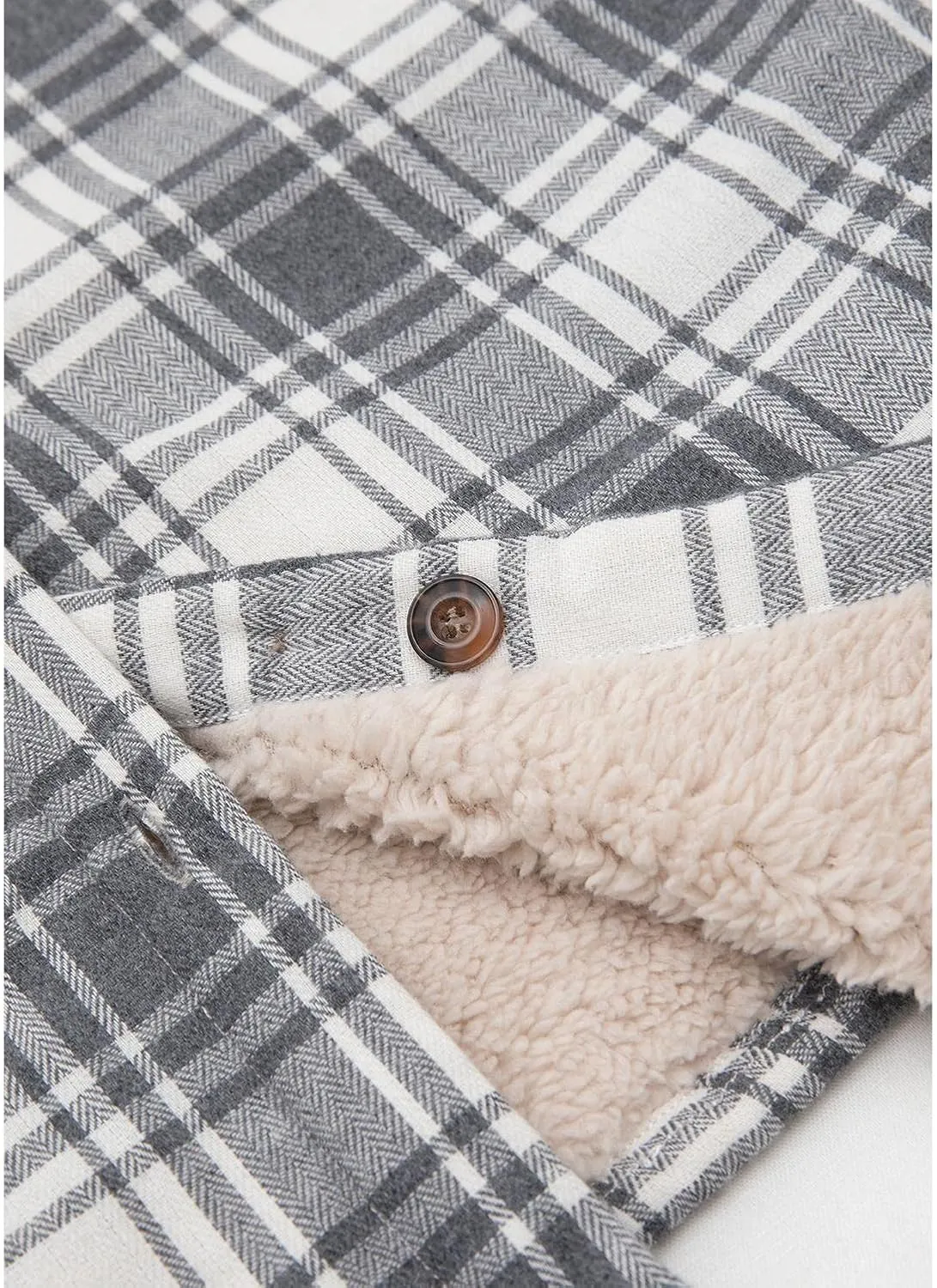 Lisskolo Women's Sherpa Flannel Jacket with Hand Pockets,Warm Fleece Lined Button Up Plaid Flannel Shirt Jackets