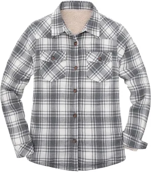 Lisskolo Women's Sherpa Flannel Jacket with Hand Pockets,Warm Fleece Lined Button Up Plaid Flannel Shirt Jackets