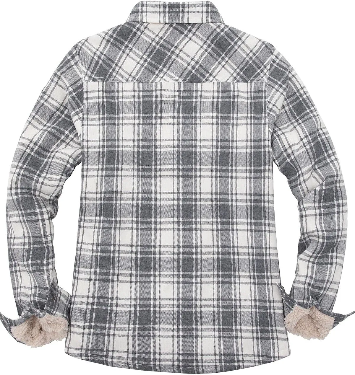 Lisskolo Women's Sherpa Flannel Jacket with Hand Pockets,Warm Fleece Lined Button Up Plaid Flannel Shirt Jackets
