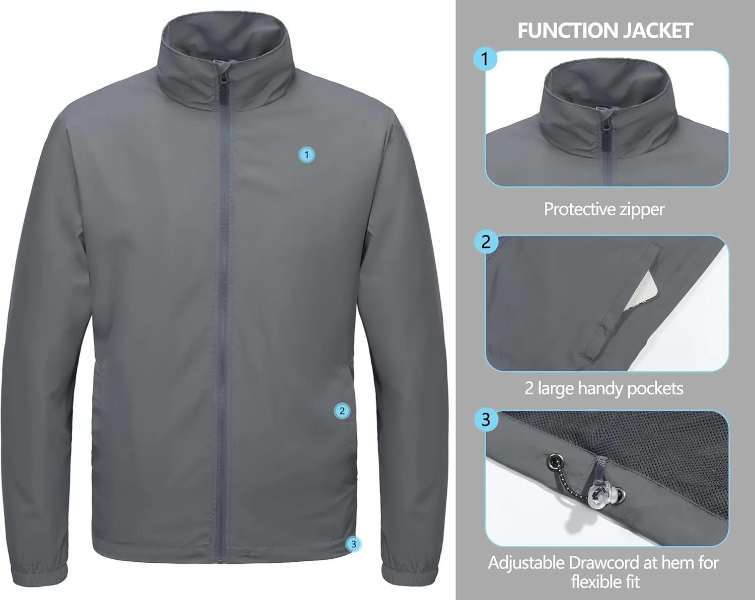 Little Donkey Andy Mens Lightweight Breathable Windbreaker Golf Jacket UPF50  Windproof Outdoor Running Coat