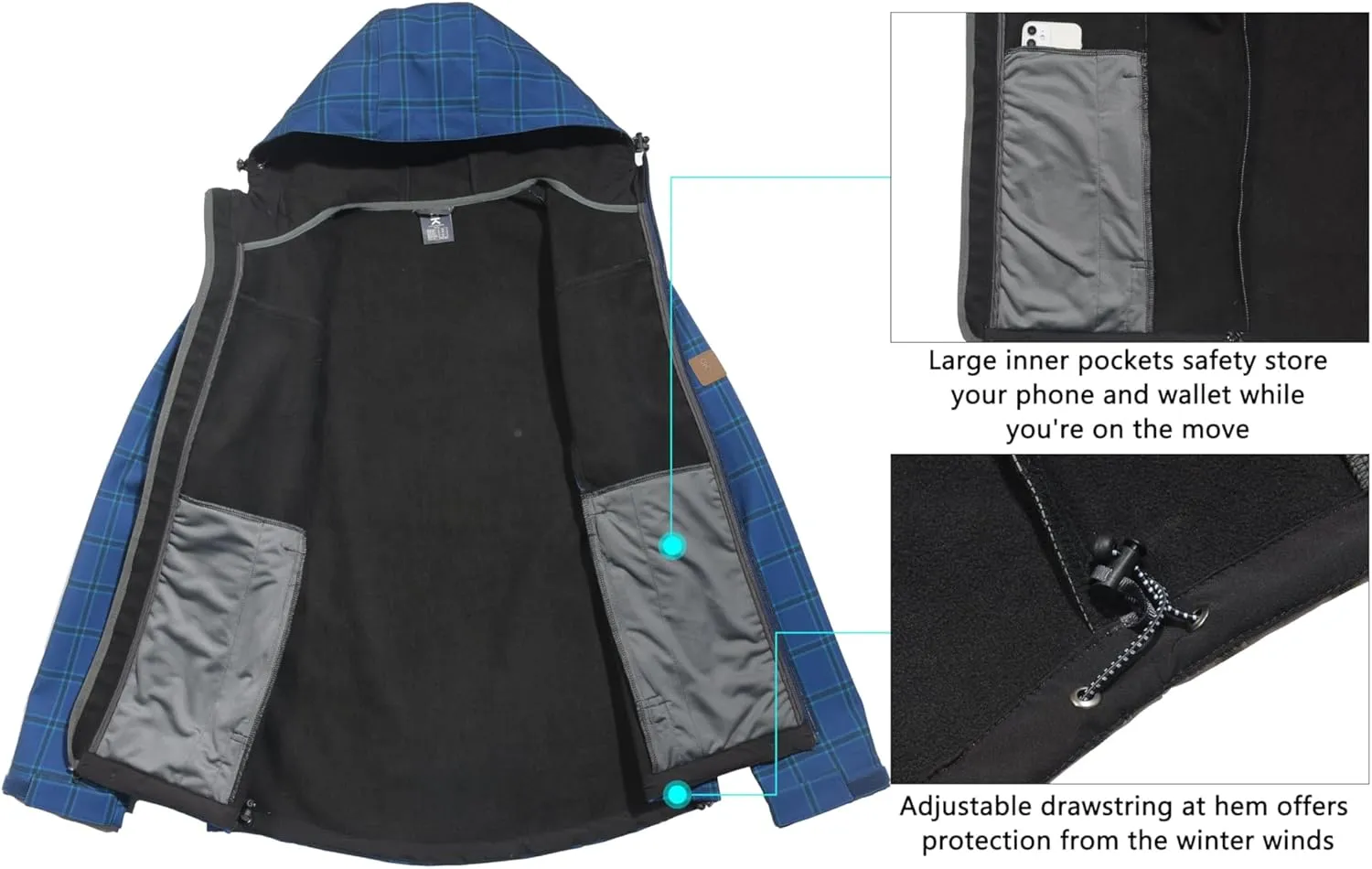 Little Donkey Andy Mens Softshell Jacket with Removable Hood, Fleece Lined