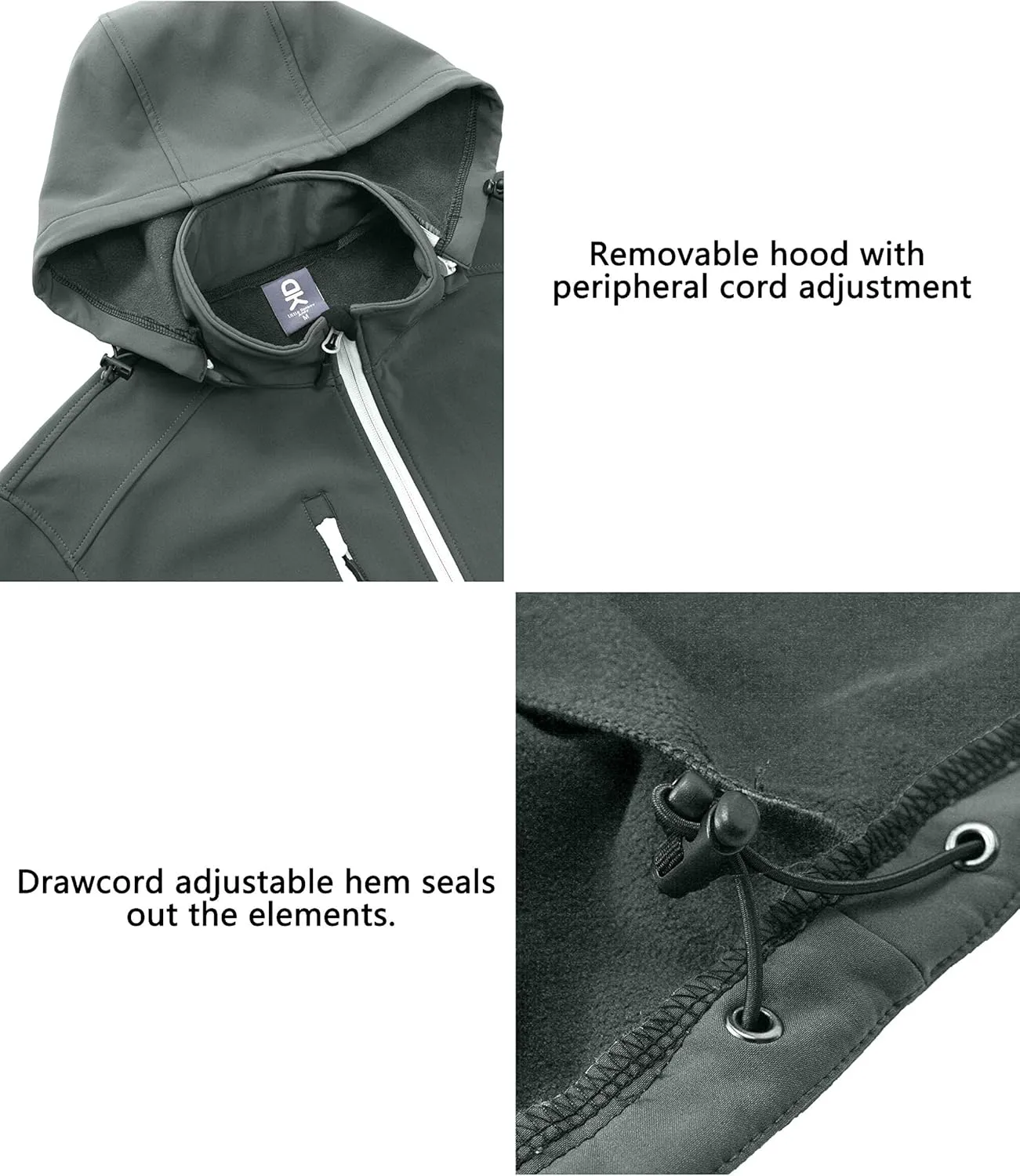 Little Donkey Andy Mens Softshell Jacket with Removable Hood, Fleece Lined